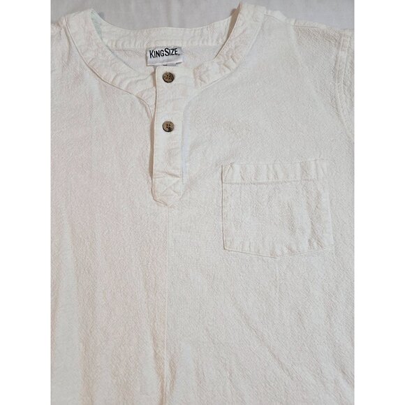 King Size Mens Big Size 3XL White 100% Cotton Henley Shirt W/ Pocket - Picture 5 of 16